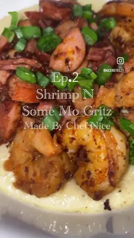 Shrimp N Some Mo Then Gritz ✨🏌🏾 1lb Of Big Boy Shrimp Seafood Seasoning (like that’s deada** the name) 2 Glizzys *pause* 3 Slices Of Bacon SEASONING Cajun, garlic & onion powder, sea salt, black pepper, cayenne pepper (we using the same seasoning for the gritz) COOKING GRITZ 1 Cup Of Gritz 2 Cups Of Whole Milk 2 Cups Of Chicken Stock When it starts to thicken throw some cheese I prefer to grate your own cheese and don’t be like me I was lazy. And yea we not measuring cheese… Boujee Folks Presentation At The End Green Onions Parsley  (Both fresh out da farm we don’t do frozen or dry) #brunch #shrimp #grits #shrimpandgrits #Recipe #fyp 