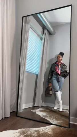 get dressed with me | giving flight attendant | #springfashion #springoutfitideas #gdwm #getdressedwithme #outfitideas #blackgirl #ootdblackgirls #blackgirlfashion #levis #cowgirlboots #leatherjacket #scarfoutfit #whitebootsoutfits #zaraleatherjacket  