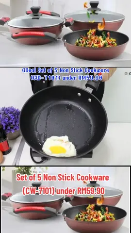 GDeal Set of 5 Non Stick Cookware (CW-7101) under RM59.90  #nonstickpan #kualinonstick #kualimurah #kualinonstickviral #kualinonstickcarote 
