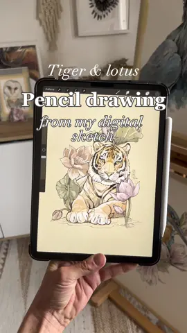 New commissioned artwork: tiger & lotus flower pencil drawing on paper!  #tigerartwork #pencildrawing #drawingonpaper #drawingprocess #animaldrawing #animalart 