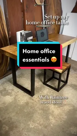 It is NEW in the shop now! This earthy Raintree wood office table (or study table) supported by modern black metal stands brings industrial charm to your home office space 😍✨ DM to us for more details or customised your own style of solid wood tables 🙌🏻 #solidwood #solidwoodtable #solidwoodfurniture #officetable #studytable #workingdesk #raintree #repurposedwood #furnituredesign #furniture #woodlover #wooddesign #woodcarving #santerindustries 