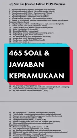 465 Soal dan Jawaban Kepramukaan #pramuka #pramukabangkit #bangkit #rainas2023 #pramukajabar #pramukakarawang  #scout  #bangkitgenerasikita #pramukaindonesia #fyp #kepramukaan #soaldanjawabankepramukaan 