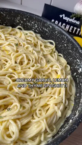 Creamy garlic, lemon and thyme spaghetti . ⬇️ Recipe below ⬇️ . Press save for dinner inspiration 📌 follow @dinner_at_hols for more recipes like this . 📣 £0.88 per portion 📣 . *I’ve worked out the price of this meal per portion based on a shop at @sainsburys and the exact measurements of the ingredients used in the recipe. . Recipe serves 4 . Ingredients. . 400g @napolina spaghetti - £1.20 2tbs @napolina extra virgin olive oil - £0.20 3 cloves garlic (finely grated) - £0.10 Juice of half a lemon - £0.25 2tsp thyme - £0.09 120ml Elmlea light single cream - £0.64  60g parmesan - £1.05   Salt and pepper to taste . Method. . Pop the spaghetti on to boil with plenty of salt. Add the oil to a pan and then the garlic, cook the garlic for a few minutes being careful not to brown it. Add in the lemon juice and thyme, cook for another few minutes, then add in the cream and parmesan. Once the spaghetti is cooked add it into the sauce along with a little pasta water. Mix well, adding more pasta water until you get the perfect silky consistency. Season to taste. Serve and enjoy. . . Calories- 522 . #fyp #viral #spaghetti 