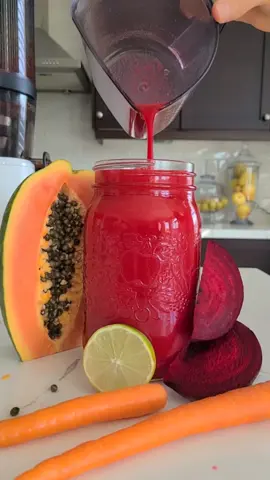 This juice improves digestion and reduces constipation #juicing #Recipe #digestion Here is a beautiful juice of the day for you all. This combo is surprisingly delicious! Tag a friend who needs to try this.  😊 Subscribe to @splashofgoodness  1 papaya 4 carrots  1 lime 1 beet It's made in Nama J2 Cold Press Juicer. Discount code EVA10 to get $55 off.  link in my bio click @splashofgoodness  Papaya is a wonder fruit if you suffer from stomach problems from time to time. It is advised for people who have constipation or have problem digesting their food. Papaya contains special lubricants and enzymes which helps in cleaning the colon and keep it healthy.  Beets are rich in nitrates, which reduce inflammation by removing harmful compounds from your bloodstream. This combination of betalains and nitrates makes beets a great choice for people with inflammatory conditions like rheumatoid arthritis or fibromyalgia.   Carrots are loaded with vitamin A and beta-carotene. Therefore, eating raw carrots can help reduce acne and prevent blemishes by reducing inflammation and encouraging cell turnover.  Cheers to health!  Hope you all are having a fantastic day!  Eva 😊 ❤️ - - - - #juicingrecipes #guthealth #recipes #juicer #jucing #easyjuice 