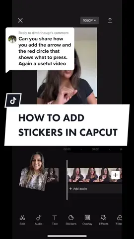 Replying to @dimitrinaugc #greenscreenvideo here’s how I added a pointer and a circle around the icon that I was telling people to click in my previous video. You can scroll through a bunch of stickers, or you can even click text and use an emoji instead. Hope this helped! #capcut #capcuthacks #capcuttutorial #capcuthackstutorial #capcutstickers 