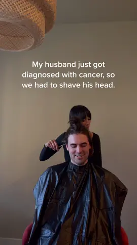 His reaction 🤭❤️ #cancersucks #cancershave #hodgkinslymphoma #donatehair #bigchop #haircut #buzzcut #shavedhead 
