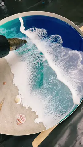 Finished this beach style resin table ☺️ thoughts? #epoxy #resin #resintable #resinbeach #resinwave #art #handmade #foryoupage #viral 