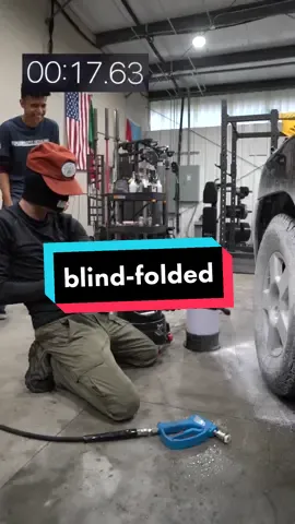 cleaning a wheel, but blind-folded 😅 #detailersoftiktok #autodetail #cardetailing #detailing 