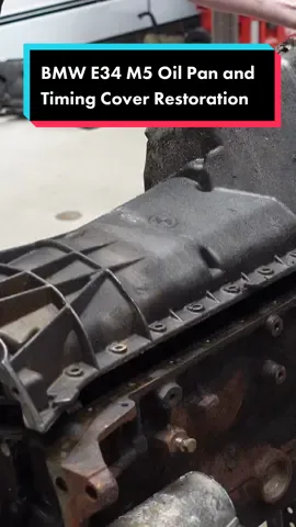 BMW E34 M5 Oil Pan and Timing Cover Restoration #bmw #bmwe34 #bmwm5 #cars #cartok #automotive #mecanico #automotivetechnician #mechanicsoftiktok #techniciansoftiktok 
