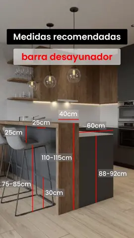 Medidas recomendadas para barra desayunador de cocinas #melamina #diseñodecocinas #cocinasmodernas #carpinteros #cocinasmelamina 