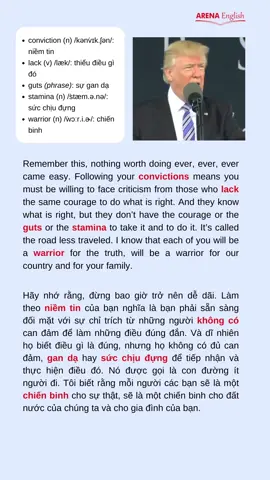 Cùng học Tiếng Anh qua bài phát biểu của cựu tổng thống Donald Trump tại Trường Đại học Liberty nhé 🥰 #xuhuong #english #fyp #viral #LearnOnTikTok #speech #arenaenglish #donaldtrump 