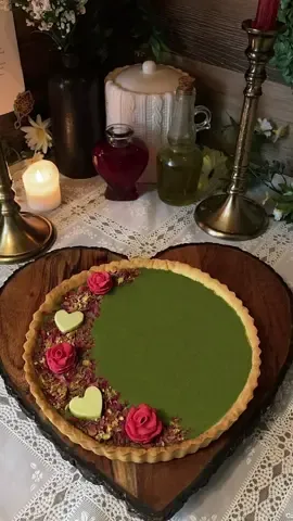 Strawberry matcha tart 🍓🖤 I’m throwing rose petals on everything they’re so cute. RECIPE: on my whisk, link in bio #cottagecorebaking #cottagecore #baking #baketok #tarts #recipes #bakingtherapy #fruittarts #coquette #heartshaped #coquettebaking #viral #foodvideos #aestheticfood 