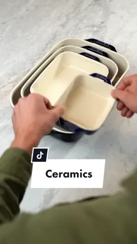 Our ceramic bakeware transitions elegantly from oven to table. With their eye-catching glass-porcelain finish, they're designed to perfectly match your favorite cast iron pieces to flawlessly compliment your collection. #madeinstaub #bakeware #Foodie #kitchengear #giftideas