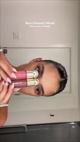 Which one do you think looks better? 👀 They look SO similar on me!   #grwm #getreadywithme #rarebeauty #rarebeautyblush #blushshade #beauty #aesthetic 