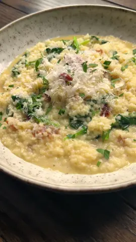 SAVE my PASTINA CARBONARA for the next time you feel like you could use a big warm hug. Serves 3 Ingredients: -2 whole eggs -1 egg yolk -3 ounces grated Pecorino Romano or Parmigiano Reggiano -4 ounce diced guanciale or pancetta -3 ounces (or 3/4 cup) pastina any variety  1/2 tbsp salt (for pasta water) -3 ounces baby spinach -1/4 tsp pepper -Parsley to garnish -Grated Pecorino Romano or Parmigiano Reggiano to garnish Cooking Instructions: -Add eggs and egg yolk to a medium sized bowl and whisk.  -Add grated cheese and pepper to the egg mixture, whisk some more and set aside. -Add guanciale to a room temp skillet then raise the heat to medium-high. Cook until the most of the fat has rendered and the pancetta is crispy, but not burned. REMOVE FROM HEAT. -Drain1/2 of the rendered fat, top with spinach and set aside -Add 3 quarts of water to a medium-sized sauce pan. Add 1/2 tbsp of salt to water and bring to a boil. Cook pastina for 6 minutes but DO NOT DRAIN. -Add all of the pastina + 1/2 cup hot pasta water to the pan with the guanciale + spinach. -Slowly add the egg mixture, stirring as you go. Continue to stir for at least 1 minute.  -Plate and top with more grated cheese and parsley. #pastina #carbonara #pastalover #pastinacarbonara 