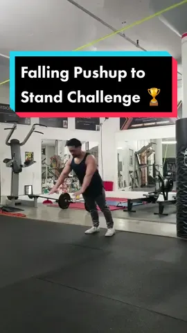 Falling Pushup to Stand Challenge: Drop down and push yourself back up to a standing position WITHOUT moving your feet. Posing at the end is optional 😂 #challenge #Fitness #TikTokFitness #fitnesschallenge #pushupchallenge #fyp #workout #training #athlete 