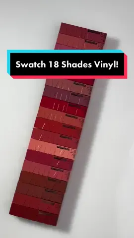 Swatch 18 shades Maybelline Superstay Vinyl Ink yang pigmented tanpa transfer 16jam! Langsung cek keranjang kuning 🥰 #WeAreMaybelline #SuperstayVinyl16Jam