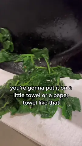 Blot your spinach people! Nobody wants a pool of green spinach water on their plate or in their omelet.  Want more cooking tips you’ll use everyday? Subscribe to my substack newsletter where I go in-depth on a bunch of different cooking techniques! #spinach #leafygreens #eatyourgreens #popeyethesailorman #eatyourveggies #cookingtips #cookingtechniques 