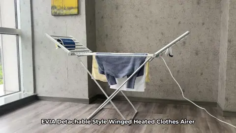 EVIA Detachable Winged 20 Heating Tubes Heated Clothes Airer, a convenient and efficient solution for drying your laundry. With its rapid drying capability, easy assembly, space-saving design, and versatile usage, this rack revolutionizes the way you dry your clothes. It is sturdy, durable, and suitable for a variety of garments. Upgrade your laundry routine with our Detachable Electric Clothes Rack and experience the convenience and effectiveness it offers. Say goodbye to traditional drying methods and embrace the future of laundry drying. #household #appliance #electrical #heating #clothesdryer #clothesrack #clothesairer #evia
