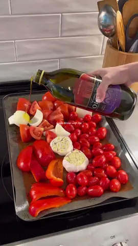 you NEED to try this recipe.. roasted tomato & bell pepper pasta🍝 RECIPE:  season tomatoes, red bell pepper, onion, & garlic with olive oil, salt, pepper, italian seasoning, and crushed red pepper. bake on 400 F for 40 mins add roasted veggies, 1 cup pre-soaked raw cashews, 1.5 cups pasta water, 1/2 cup nutritional yeast, 1/2 tsp onion powder, salt, pepper, & crushed red pepper to a blender and blend until smooth  toss pasta with sauce & top with vegan parmesan! #vegan #veganrecipes #plantbased #plantbasedrecipes #vegantiktok #vegantok #plantbasedtiktok #plantbasedtok #makedinnerwithme #cookwithme #vegandinner #plantbaseddinner #veganpasta 