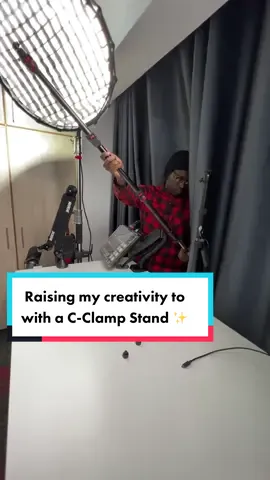 Raising my creativity to new heights with this C-clamp stand! 📷✨ Perfect for those epic overhead camera angles that take my content to the next level. Time to assemble, set up, and capture some magic from above! 🎥💫 #homestudio #apartmenttransformation  #CStandAddition #CreativeAngles #CaptureFromAbove #SetupGoals