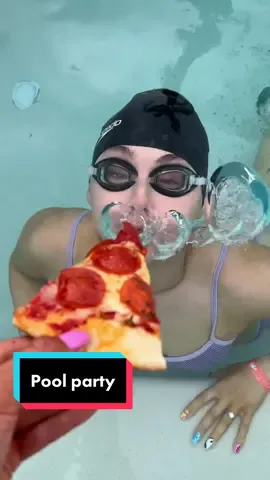 The pizza fell in the water btw #swimcap #swimming #Summer #poolparty