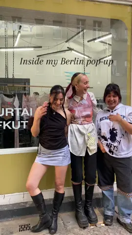 Inside my Berlin pop-up space! Hosting the gorgeous offkut & sourtai. Join us today  2pm - 7pm to get your hot weekend fit 🖤 @sourtai @Offkut Studio #sustainablefashion #madeinuk #seamstressesoftiktok 