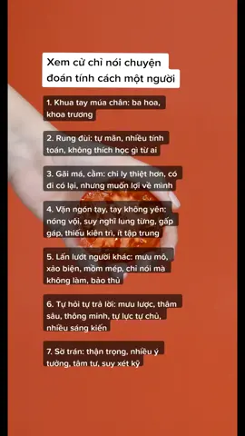 Xem cử chỉ khi nói chuyện đoán tính cách một người.  #tuongso #thuatnhinnguoi #trending #tamly #tinhcach #noichuyen 