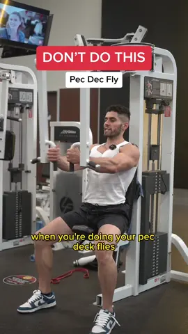 Pec Dec Fly - This will target middle or lower chest. It’s nice to incorporate machines because I feel you can target angles which you don’t get from free weights. Retract shoulders, and keep your chest up. Adjust seat height to a level where your hands can be positioned lower than your shoulders and keep your arms relatively straight. #GymTok #gymtips #workouttips #chestworkout #chestday #chestdayworkout 