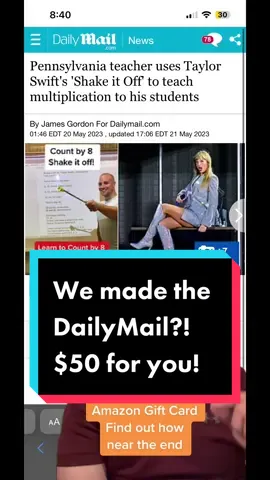 Wow! The @Daily Mail wrote an article about my channel and the songs my students have been singing. Win a $50 Amazon Gift Card by joining InterventionStation.com. A one stop shop for helping students. Thanks again to Taylor Swift for liking our Anti Hero Song! My students are amazing and if they weren’t engaged this would be nothing! Theyd love to sing at the Eras tour haha. #taylorswift #teachwithmrc #learningisfun #teachers #teacheroftiktok #teachertok #swiftie  #erastour #swifttok #specialeducation #gifted 