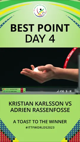 Kristian Karlsson and Adrien Rassenfosse wow-ed when they went all out in the best point of #ITTFWorlds2023 Day 4, presented by Shuijingfang 🤯  #Durban2023 #TableTennis #PingPong