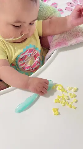 Trial breakfast with my 9 month old. She did OK. Shes getting better! No GAGS 🥳 #babiesoftiktok #babyledweaning #ngtubecutie #foodtiktok #cookwithme #fyp 