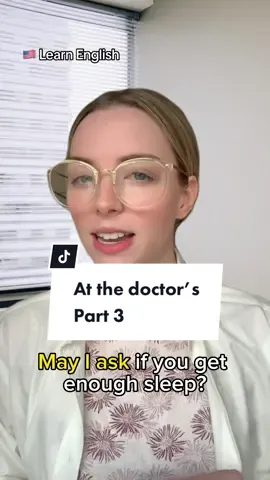 At the doctor’s 👩‍⚕️ part 3! Phrases you might hear: ▪️May I ask…? ▪️You should… ▪️run a test/some tests ▫️habit- an activity you do regularly, like going to bed early/late or eating healthy/junk food What are your habits? #learnenglishonline #englishtips #englishlearning #learnenglishdaily #LearnOnTikTok 