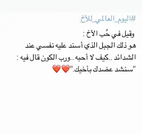 ‏وما الاخ إلا اتكاء روحٌ على روح ‏ و غيمٌ يُجاورك مَدى العُمر .🤍 #اليوم_العالمي_للاخ  #سوُن_الشريف  #fyp 