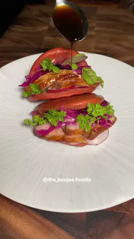I’ve made quite a few baos before and these have to be the most beautiful ones I’ve made yet. Tomato colored smoked duck bao bun. Combining two of my favorite things into one, but giving you the finesse that you expect from me and nothing less. Especially for Bae.  Watch these come together! 💜🐥 If you want to learn more, please visit my Gronda Profile (link in my bio) where I will upload this full recipe for you to try. Trust me it is well worth it 🖤 Boujee Bae full recipe 👉🏽 https://gronda.app.link/qeTowmGz5zb #duck #smoked #smokedmeat #bao #baobao #kneading #foryou #recipesoftiktok  
