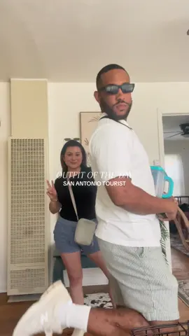 Outfit of the day touring San Antonio! 🤍🏙️✨ #roadtrippin #sanantoniovibes #vacaymode #couplegoals #outfitsinspo #vacayoutfits #sanantoniotx 