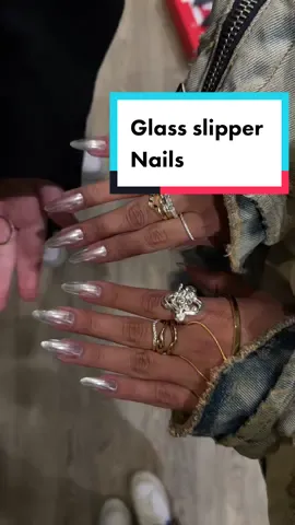 Ive been callung these my glass slipper nails. Get a coat of a sheer (almost clear) polish with white chrome on top. #glassslippernails #nailart 