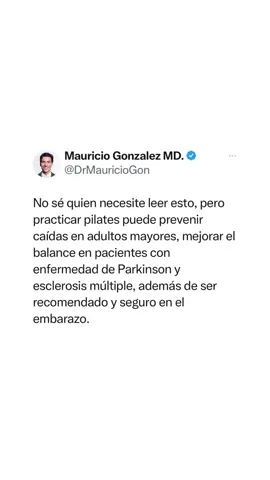 Doctor Mau Informa®️⁣ ⁣ Fuentes:⁣ ⁣ Suárez-Iglesias D, Miller KJ, Seijo-Martínez M, Ayán C. Benefits of Pilates in Parkinson's Disease: A Systematic Review and Meta-Analysis. Medicina (Kaunas). 2019;55(8):476. ⁣ ⁣ Bullo V, Bergamin M, Gobbo S, et al. The effects of Pilates exercise training on physical fitness and wellbeing in the elderly: A systematic review for future exercise prescription. Prev Med. 2015;75:1-11. ⁣ ⁣ Exercise During Pregnancy acog.org⁣ ⁣ #drmauinforma #pilates⁣