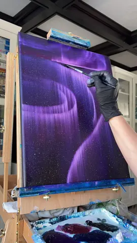 Lost in a dreamy world of colors and reflections. This pink and purple northern lights painting with its serene water reflection is pure enchantment. ✨💜💖  #ArtisticDreams #NorthernLights #OilPainting #MagicalReflections