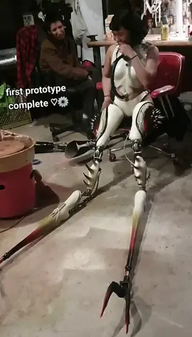 this vid has been stolen and posted alll over the internet without our consent but if you're seeing it here it's the real deal. this was her first time putting on prototype #1 of the mantis legs. my first ever prosthetic project <3 #prosthetics #prostheticlegs #experimentalfashion #cyborg #cyberpunk #digitigradelegs #stilts #biotech #transhumanism #mecha #mech