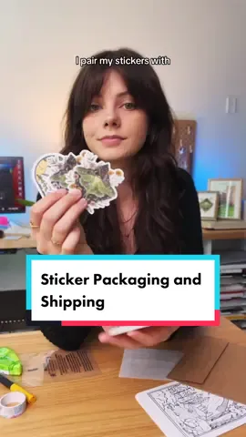 Replying to @l_impeto_oscuro here’s how I package and ship my stickers! I havent had any damaged this way, and i don’t think they would be damaged unless someone completely bent the letter in half. Basically, in my opinion, all you need is an envelope, thank you card, and a bag or something to wrap/put the stickers in! easy peasy 😊 For shipping settings, i choose “letter” and “usps first class mail”. This is the same as sending a letter with a stamp, basically. #stickershoptips #shippingsupplies #shippingstickers 