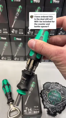 Replying to @Kyle Stacey Grab one of our #Epictools #Tiktok #exclusive #Wera KK28 Screwdriver + Bits, Bottle Opener & Coaster all for £29.99! Link on the video⬆️ #weratools #deals #tools #handtools #electrician #plumber #DIY #FathersDay 