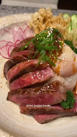 The most amazing A5 Wagyu Japanese Beef Bowl 😁 and all my little details  Why?  because Bae deserves my best 🖤💋: Lets begin!  - A5 Wagyu - Tempura Enoki - Onseng Tamago Slow Egg - Katsuobushi Dashi - Smoked Trout Caviar  - Pickled Ginger Rose - Saffron threads - Lotus Radish  - Nori Komi Furikake - Sesame Dusting - cucumber and carrot pickling  #wagyu #wagyubeef #wagyusteak #steaklover #ikura #beefy #japanesefood #saffron #nextlevel #juicy #mouthwatering #satisfying #eggyolk #yolk #sauce #saucy  
