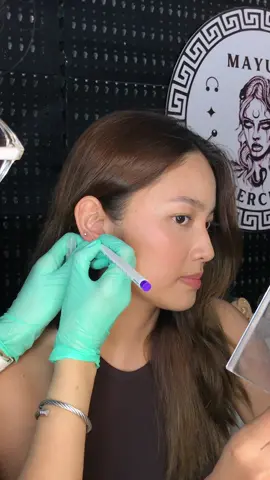Thank you @@Angela Tungol ❤️ Til next piercing sesh! 😆😘 #upperlobepiercing #helixpiercing #helix #earpiercing #bodypiercing #bataanpiercer #piercinginbataan #mayumipiercing 