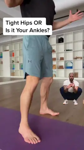 Are tight ankles or hips stopping you from doing a full bum-to-heel squat? Try this quick, but intense calf stretch. #mobilityexercises #ankleflexibility