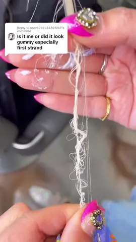 Replying to @user8598934301369   This is gummy hair ☝️ That was natural kinky curly hair. I’m doing her hair next week, but teststrands definitely are a life saver and guide me to the right decision 💕 #gummyhair #teststrand #strandtest #hairtok #hairstylist #bleachfail 