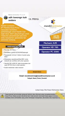 Membalas @𝘗𝘶𝘳𝘸𝘢𝘥𝘪 masihh hangattt ini langsungg gass paraa suhuu..#infolokertambang #lokertambangupdate #lokertambangbatubara #lokertambangbatubara2023 #lokertambang 