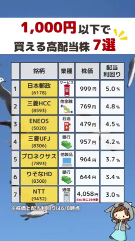 【1000円以下で買える高配当株】 わたしは、ボーナスで予定していたお買い物で おつりが出た時に、1,000円以下で買える株を 買ってみたりしています✨ 【わたしが買う株の優先順位はこちら】 ①三菱HCC ②NTT ③三菱UFJ ④ENEOS #お金 #お金の勉強 #株式投資 #資産運用 #個別株 #日本株 #高配当 #高配当株投資 #高配当株