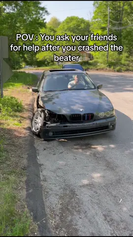 They all scatter like cockroaches when I ask  for help! #CapCut #bmw #audi #bmwmotorsport #broken #toyota #vw #porche #e39 #drift #shitbox #fyp #car #funny #broken #m54b30 #guardrailcrash 