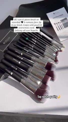 DUcare 15 pieces professional makeup brush set contains face, lip & eye brush with pouch now available🖤 #fyp #foryoupage #ducare #ducarebrushes #brushset #deliveryallovernepal🇳🇵 